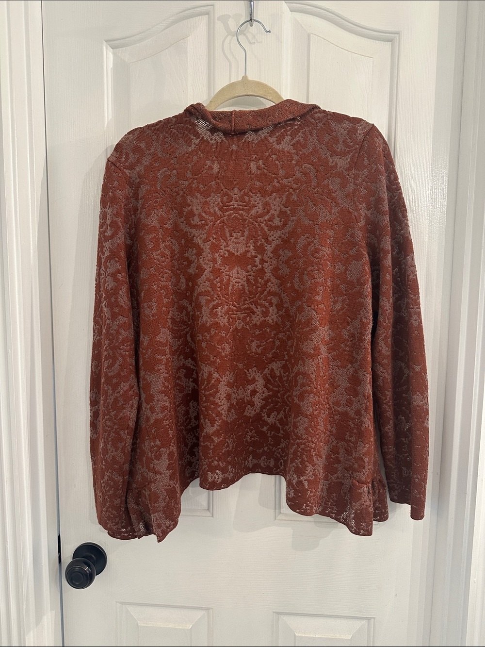 Chico's Open Front Ruffle Lace Cardigan Rust - Picture 3 of 4
